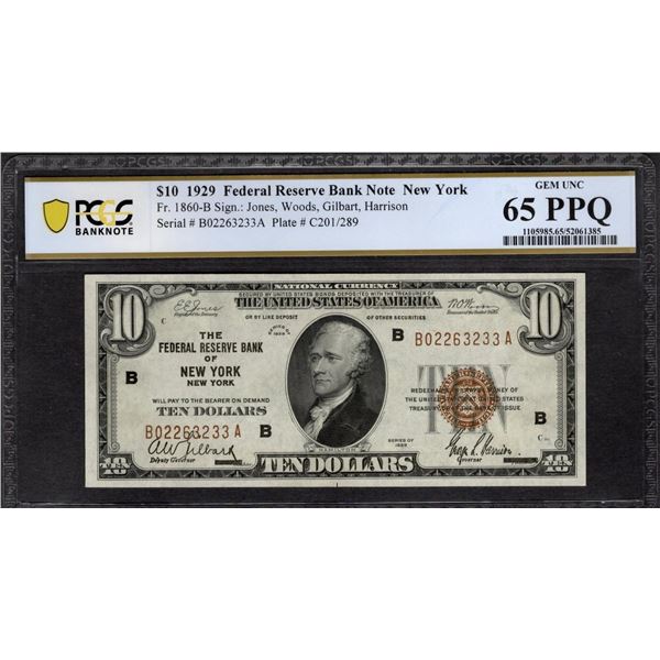 1929 $10 New York FRBN PCGS 65PPQ