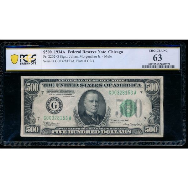 1934A $500 Chicago FRN PCGS 63