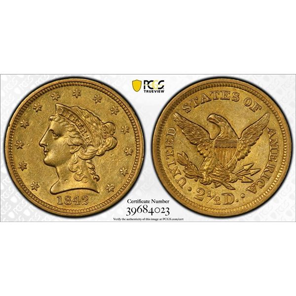 1842 $2.5 Liberty Head Quarter Eagle PCGS AU55