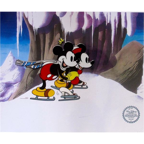 DISNEY MICKEY & MINNIE MOUSE ICE SKATING Ltd Edition Sericel Animation Art Cel