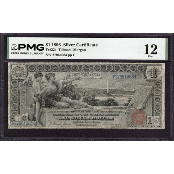 1896 $1 Educational Silver Certificate PMG 12