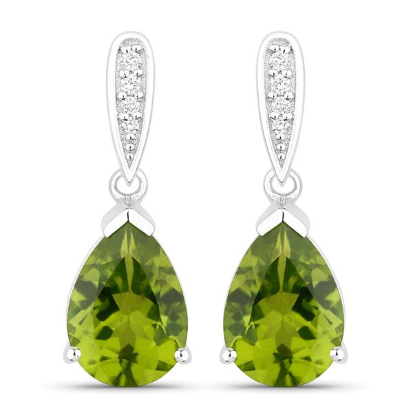 Plated Rhodium 2.70ctw Peridot and Lab Diamond Earrings