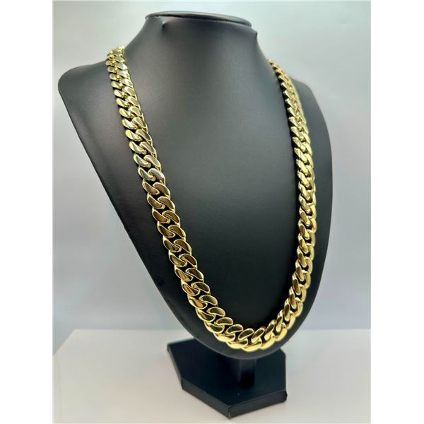Huge 196 Grams 14 Kt Yellow Gold Plate Cuban Curb Link Chain Necklace
