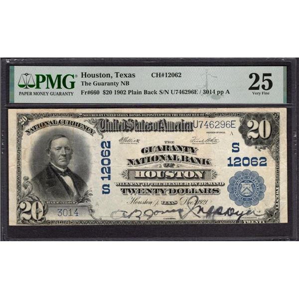 1902 $20 Houston TX National PMG 25