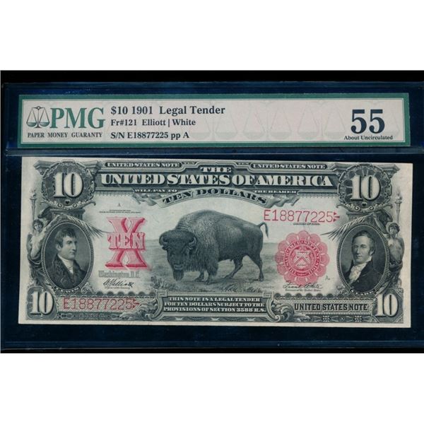1901 $10 Bison Legal Tender Note PMG 55