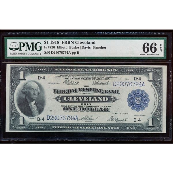 1918 $1 Cleveland FRBN PMG 66EPQ