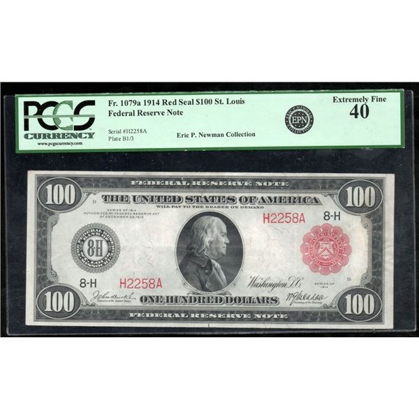 1914 $100 Red Seal St Louis FRN PCGS 40