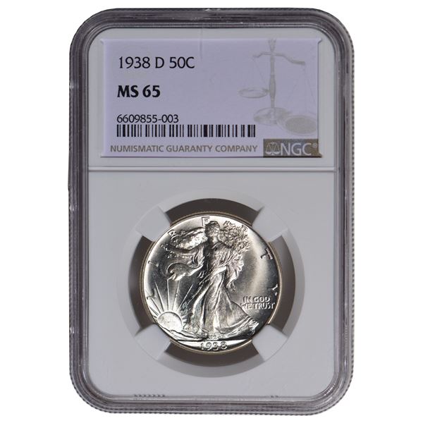 1938-D Walking Liberty Half Dollar NGC MS65
