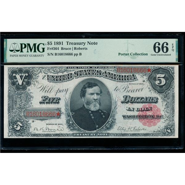 1891 $5 Treasury Note PMG 66EPQ