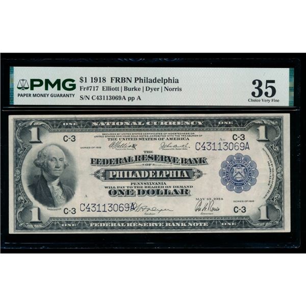 1918 $1 Philadelphia FRBN PMG 35