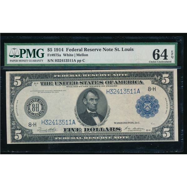 1914 $5 St Louis FRN PMG 64EPQ