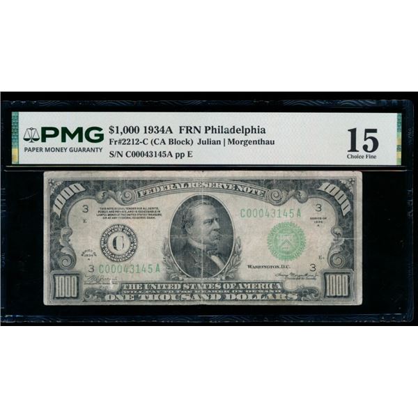 1934A $1000 Philadelphia FRN PMG 15