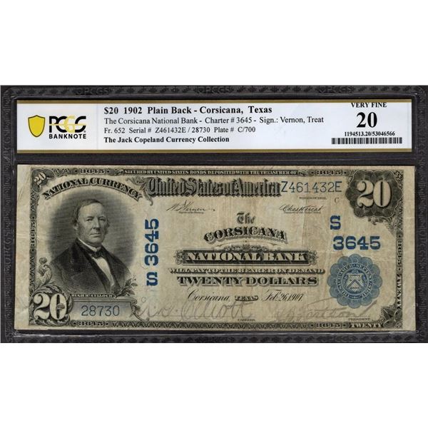 1902 $20 Corsicana TX National PCGS 20