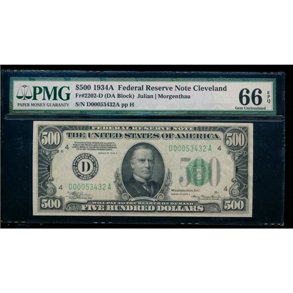 1934A $500 Cleveland FRN PMG 66EPQ