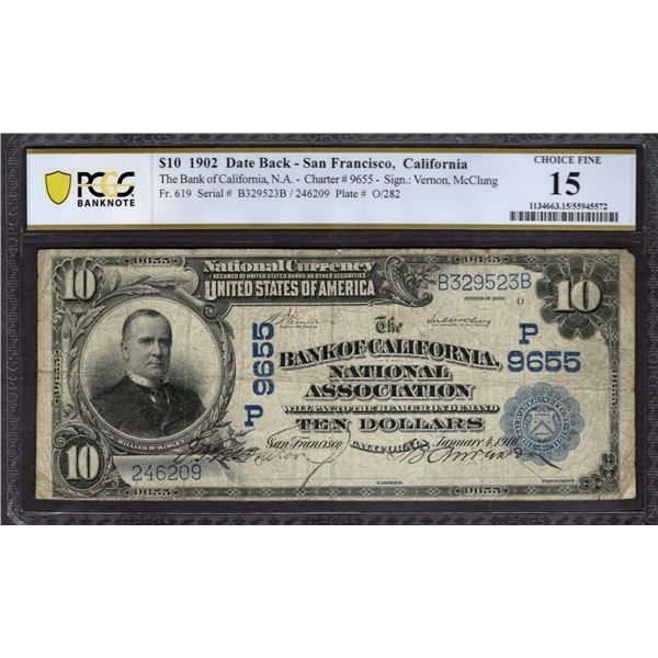 1902 $10 San Francisco CA National PCGS 15