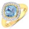 Image 1 : 14KT Yellow Gold 1.48ctw Aquamarine and Diamond Ring