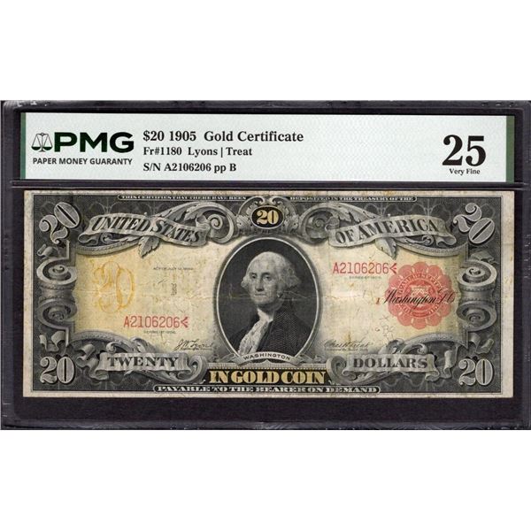 1905 $20 Gold Certificate PMG 25
