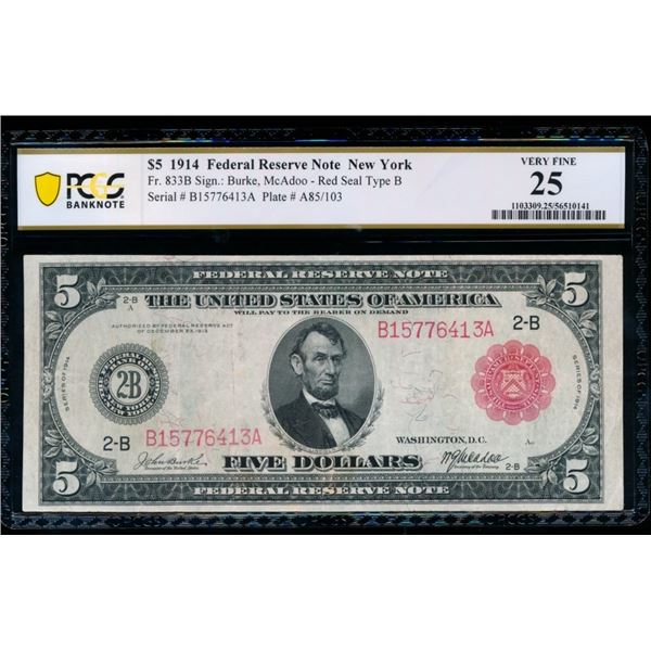 1914 $5 Red Seal New York FRN PCGS 25