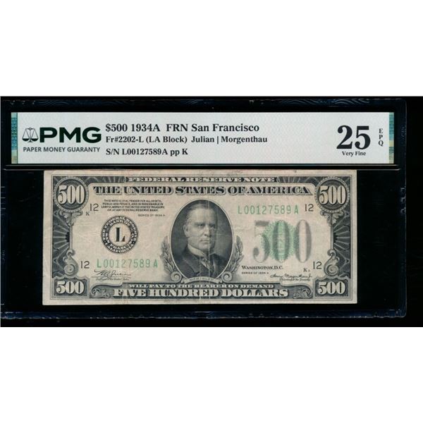 1934A $500 San Francisco FRN PMG 25EPQ