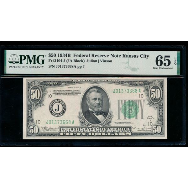 1934B $50 Kansas City FRN PMG 65EPQ