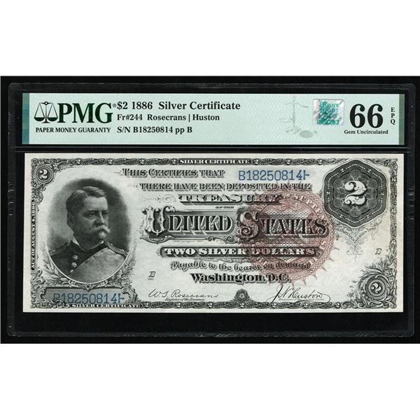 1886 $2 Silver Certificate PMG 66EPQ