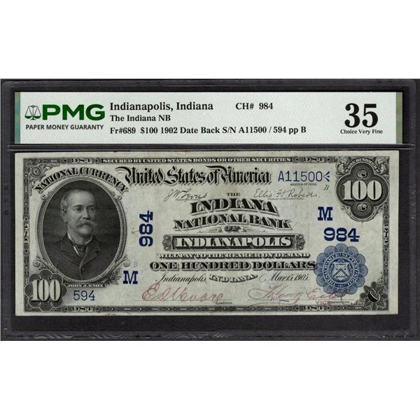 1902 $100 Indianapolis IN National PMG 35