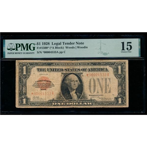 1928 $1 STAR Legal Tender Note PMG 15