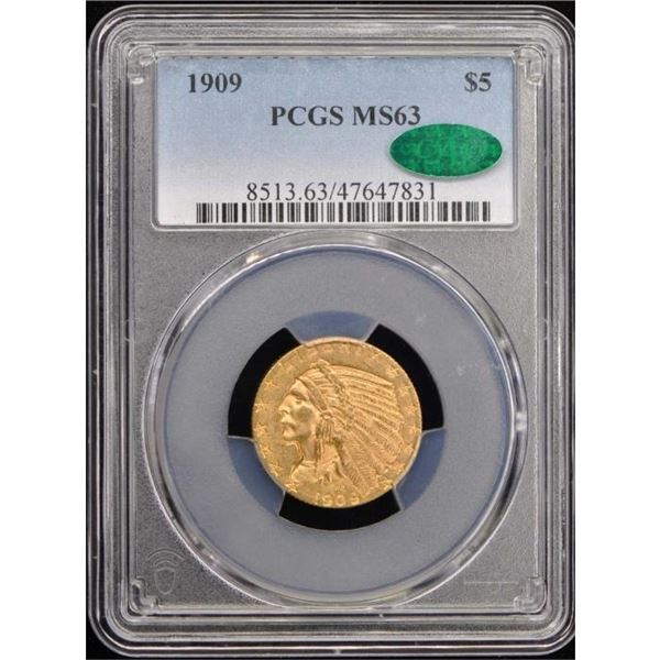 1909 $5 Indian Head Half Eagle PCGS MS63 CAC