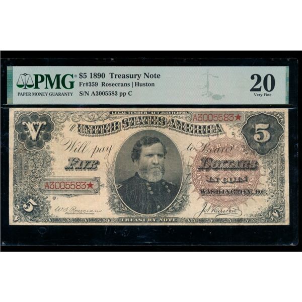 1890 $5 Treasury Note PMG 20