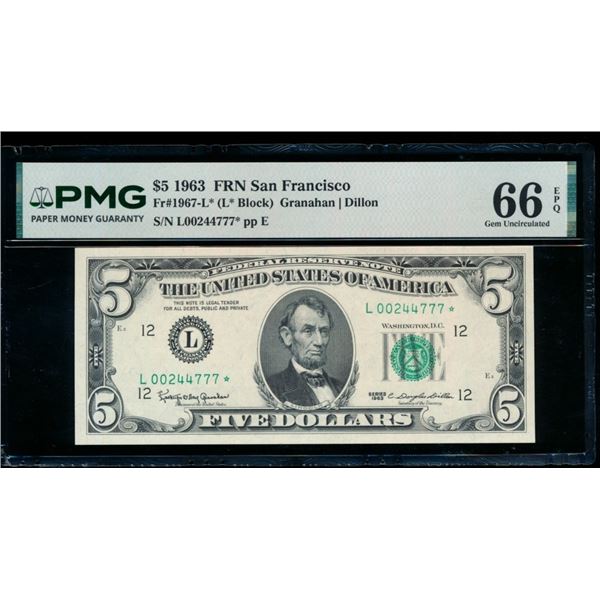 1963 $5 STAR San Francisco FRN PMG 66EPQ