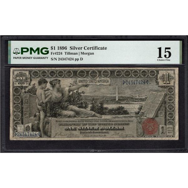 1896 $1 Educational Silver Certificate PMG 15