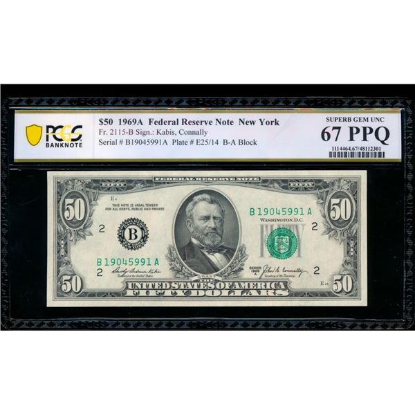 1969A $50 New York FRN PCGS 67PPQ