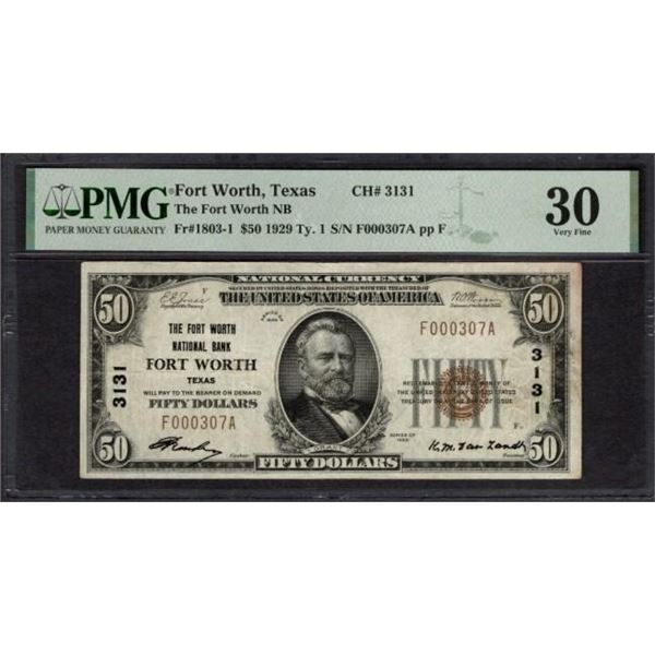 1929 $50 Forth Worth TX National PMG 30