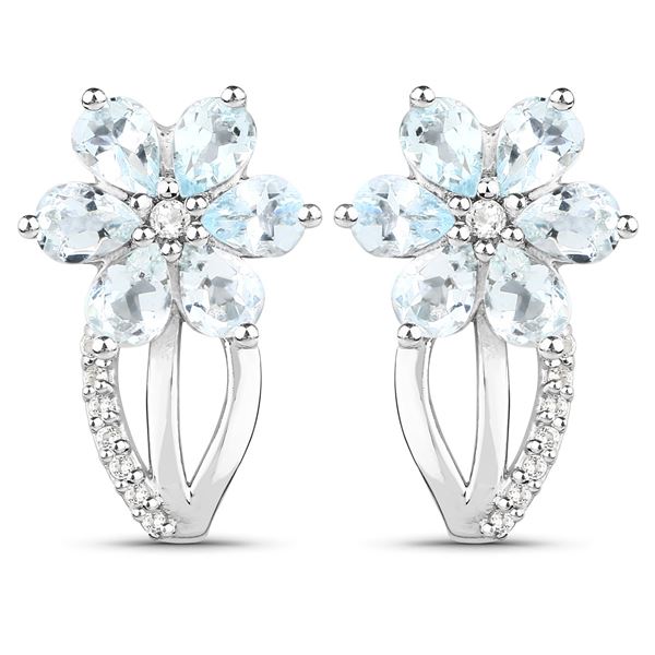 Plated Rhodium 1.54ctw Aquamarine and White Topaz Earrings
