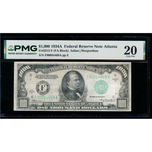 1934A $1000 Atlanta FRN PMG 20