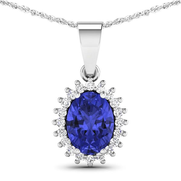 14KT White Gold 1.15ctw Tanzanite and Diamond Pendant