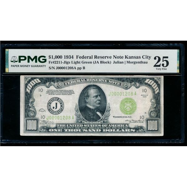 1934 $1000 Kansas City FRN PMG 25