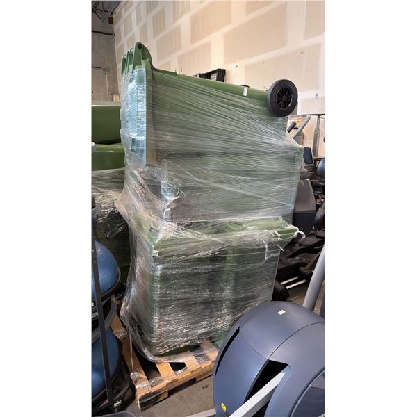 8 GREEN INDUSTRIAL HIGH-DENSITY PLASTIC MOBILE WASTE CONTAINMENT CONTAINER UNIT