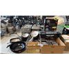 Image 1 : BLACK WOK, STAINLESS FRYING SKILLETS, SAUCEPANS, WIRE RACKS, LOAF PANS