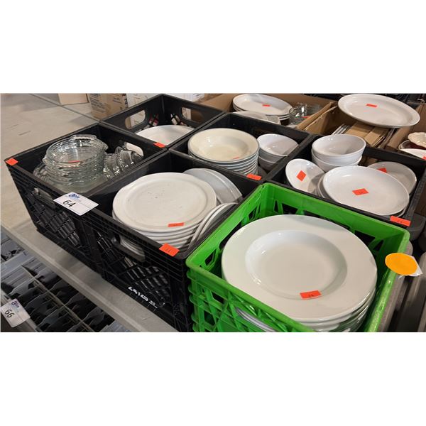 COMMERCIAL VITRIFIED WHITE CERAMIC TABLEWARE AND PRESSED GLASSWARE MULTI-CRATE ASSORTMENT