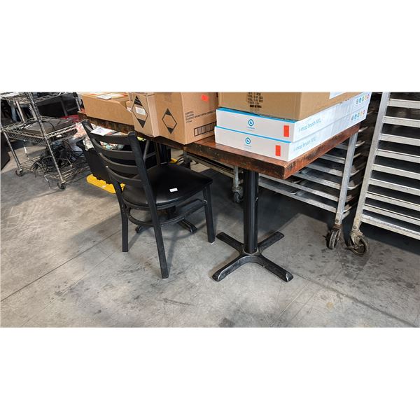 RUSTIC INDUSTRIAL COMMERCIAL RESTAURANT SET: TWO 24X28 DISTRESSED WOOD TABLES WITH BLACK CAST IRON