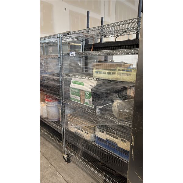 CHROME PLATED MOBILE WIRE RACK 48X18X76 INCHES 6-TIER SHELVING UNIT WITH WHOLESALE CONTENTS