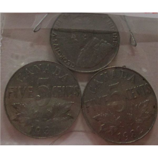 1930, 1931, 1932 CANADA KING GEORGE V NICKELS