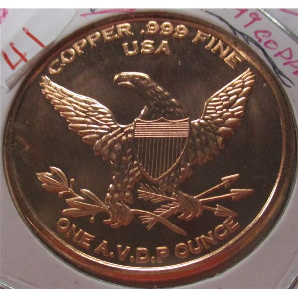 999 FINE COPPER USA EAGLE 1 OZ COIN