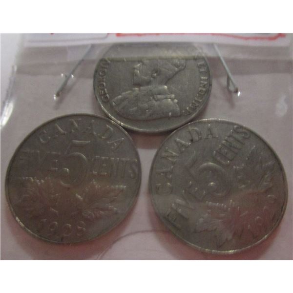 1927, 1928 & 1929 CANADA KING GEORGE V NICKEL SET