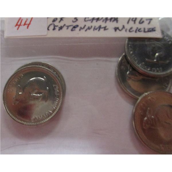 1867 - 1967 LOT OF 5 RABBIT CENTENNIAL NICKELS