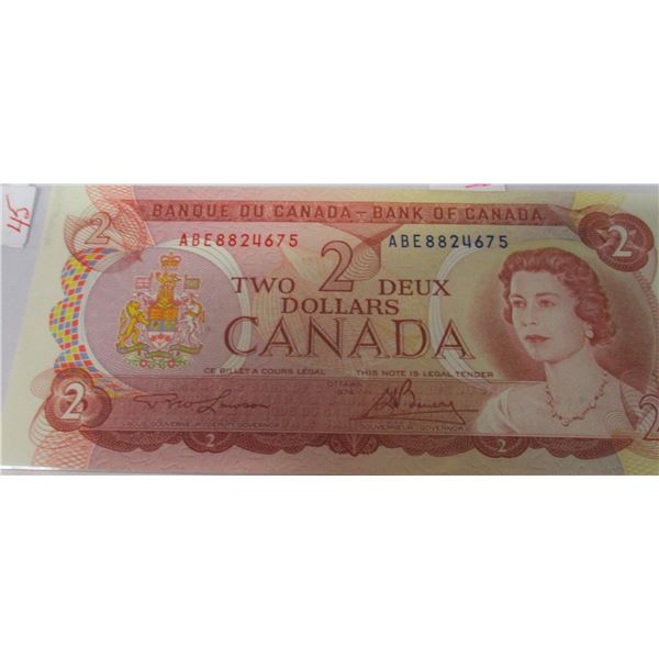 1974 CRISP UNCIRCULATED MULTI COLORED LAST OF CANADA $2 BILLS
