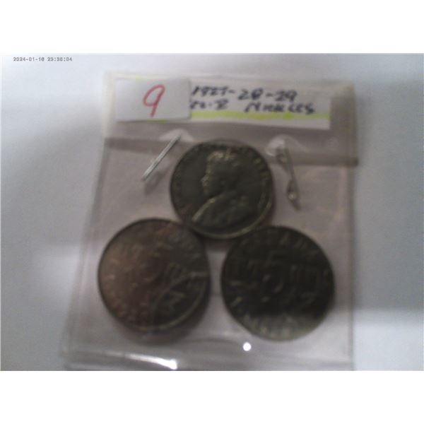 1927, 1928 & 1929 CANADA KING GEORGE V NICKELS