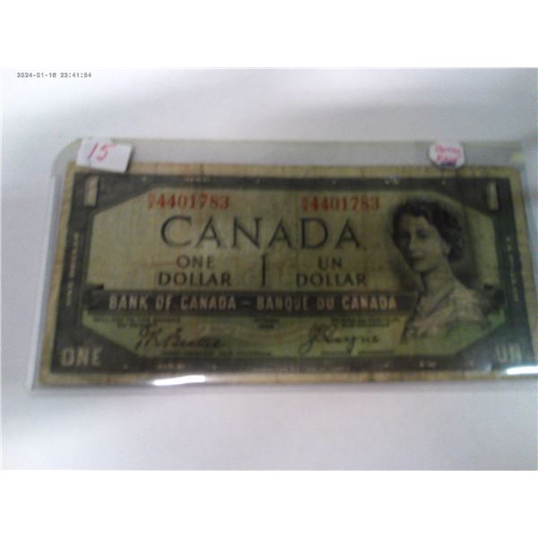 1954 DEVILS FACE CANADA $1 BILL