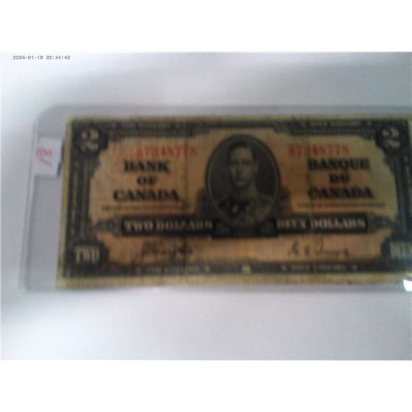 1937 CANADA KING GEORGE VI LEGAL TENDER $2 BILL